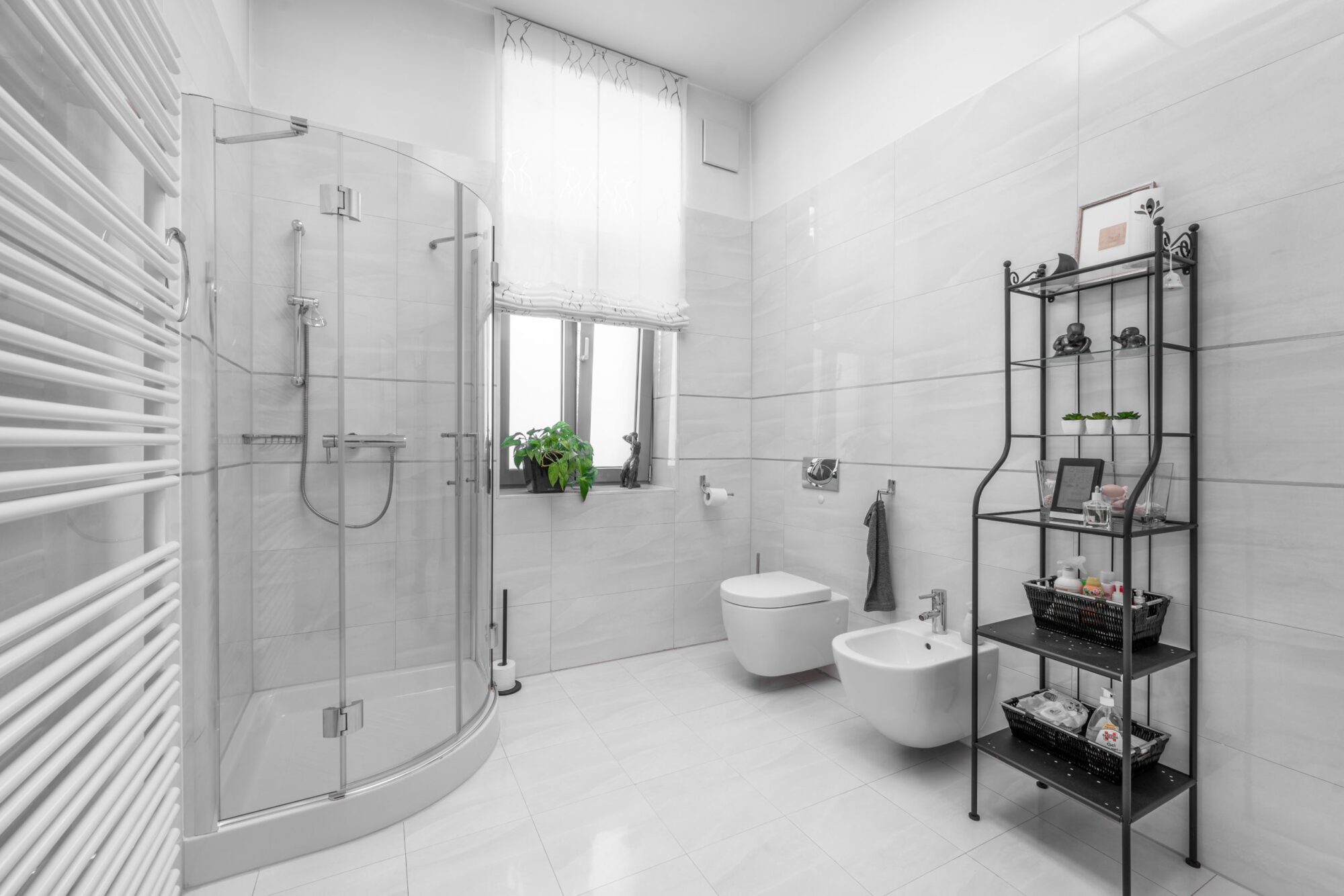 Light grey bathroom with glass shower
