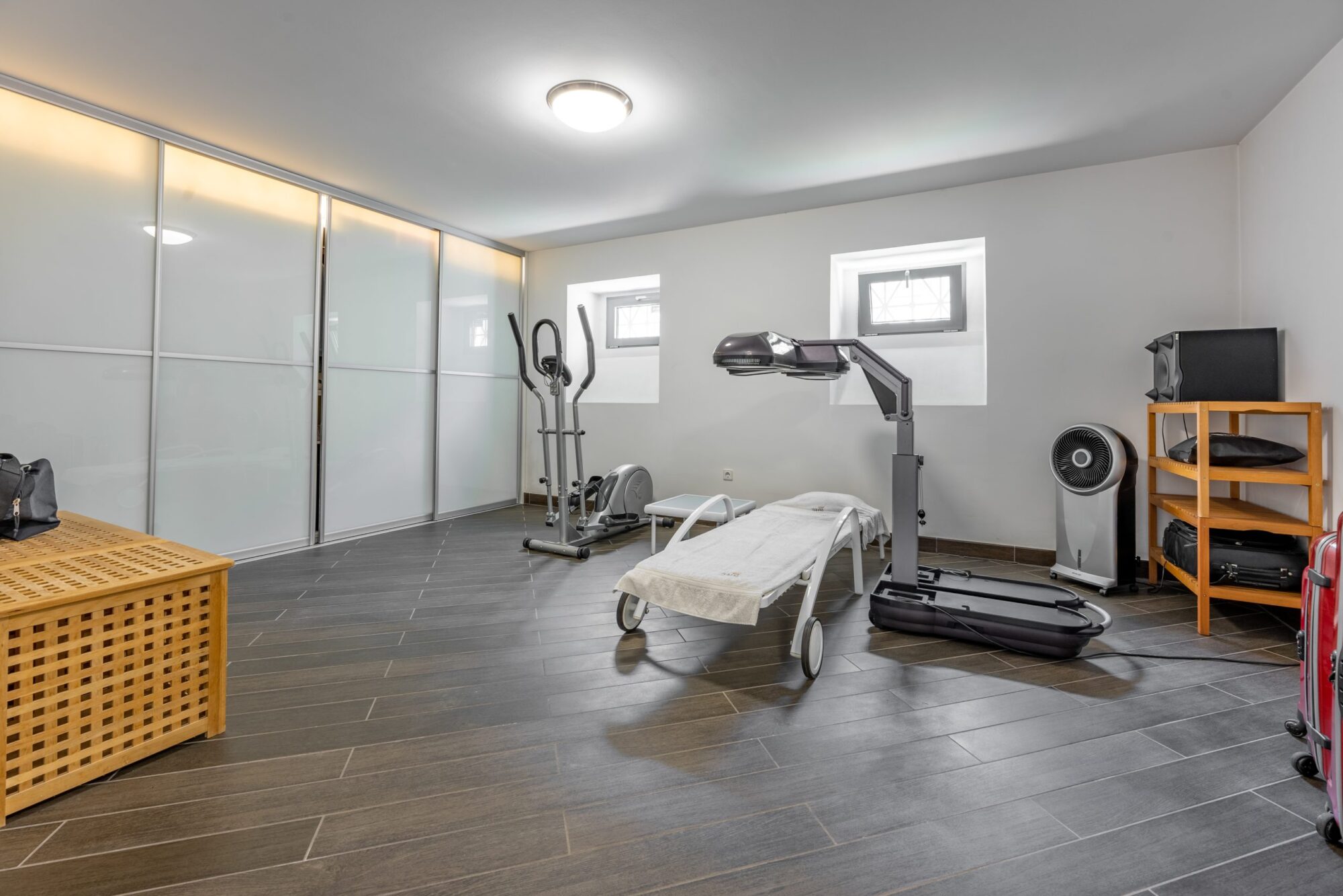 Home gym with exercise equipment