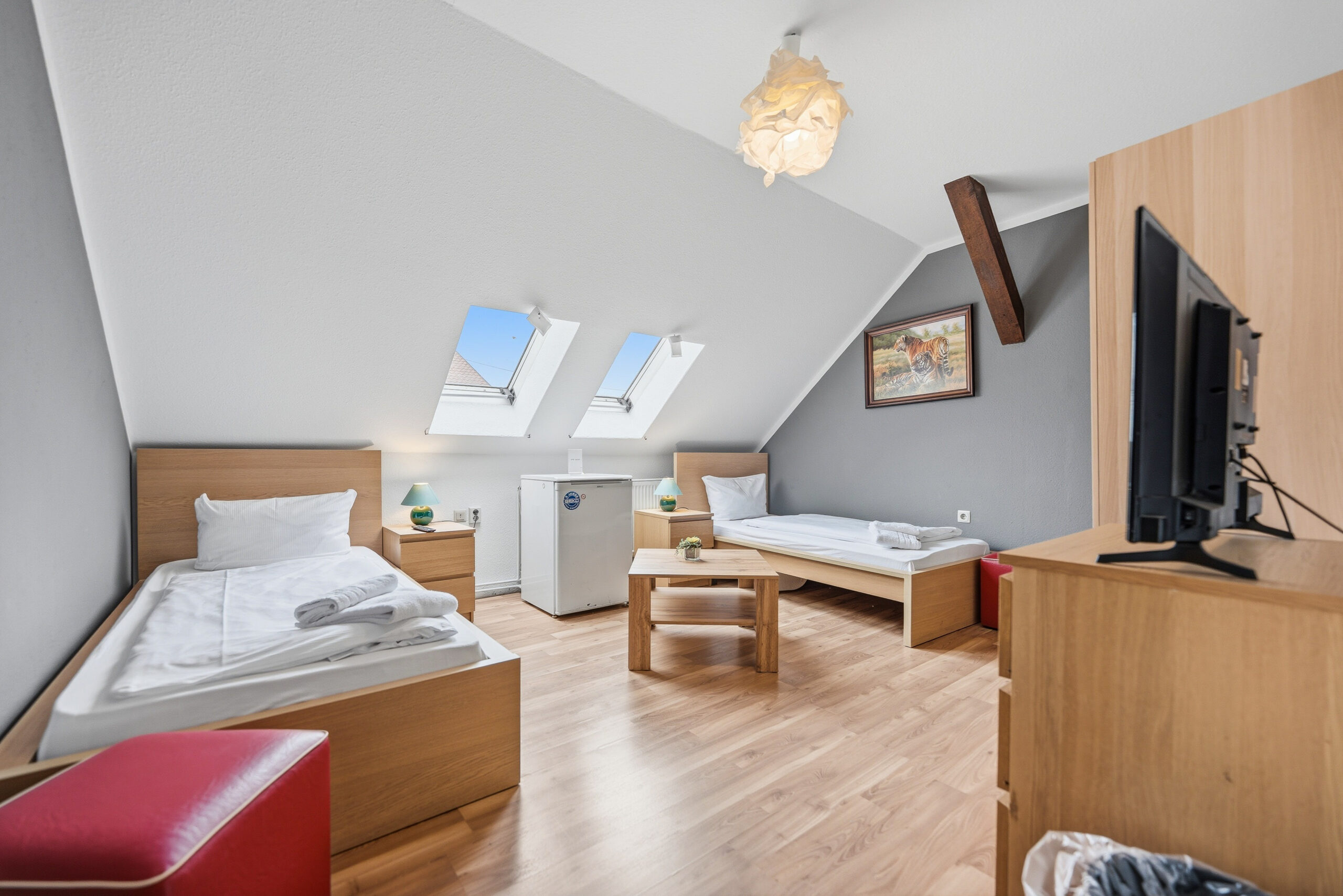Attic twin room with skylight windows