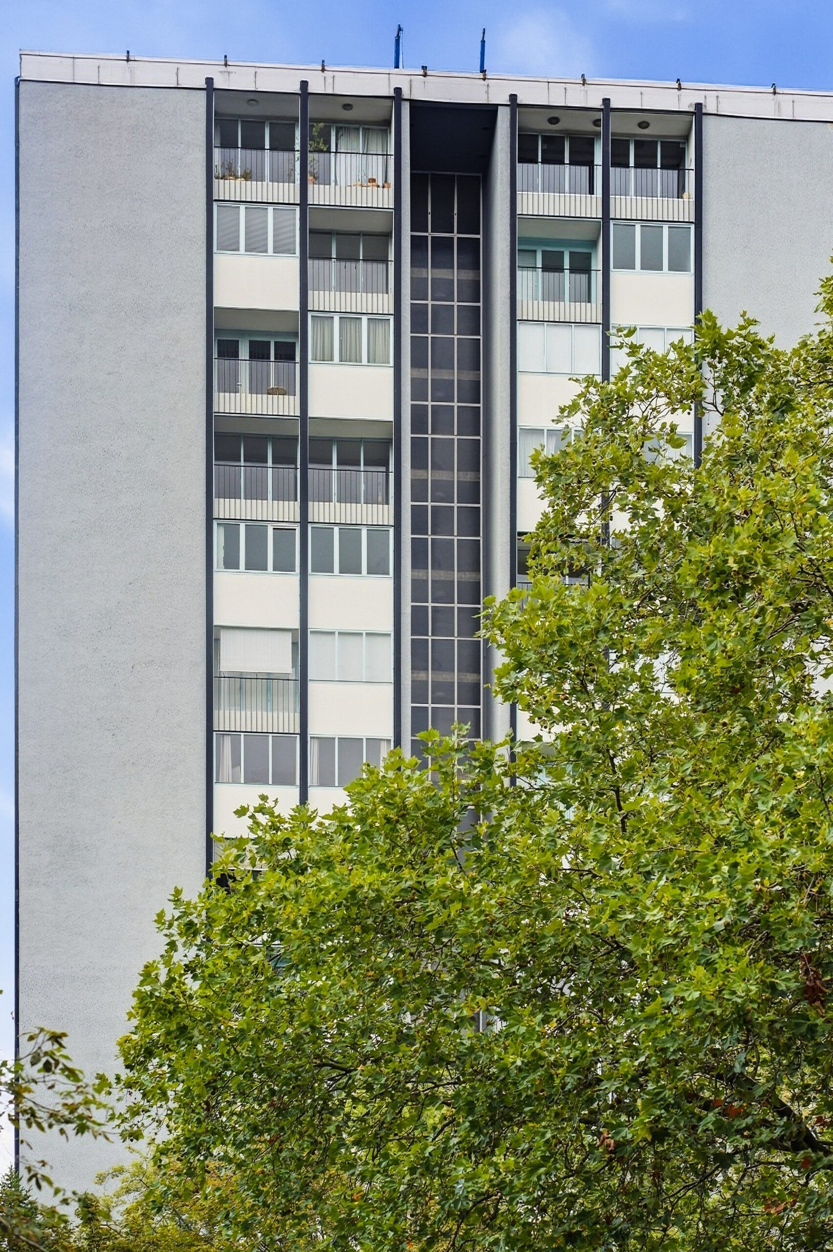 Close-up of high-rise facade with balconies